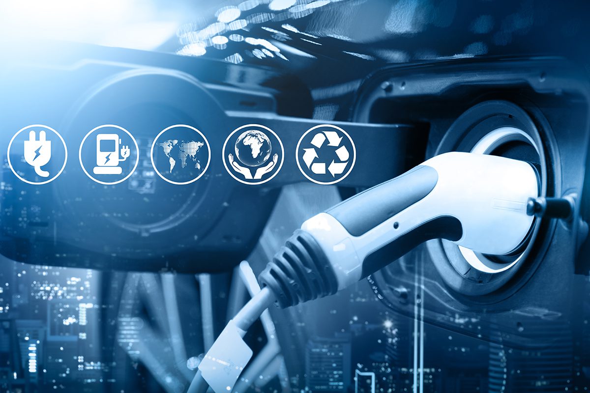 Energy car concept, car charge battery on station